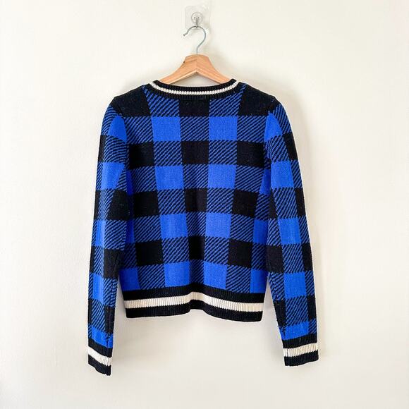 Rag & Bone Gabby Wool Buffalo Check V-Neck Pullover Sweater Blue/Black S - Picture 2 of 10